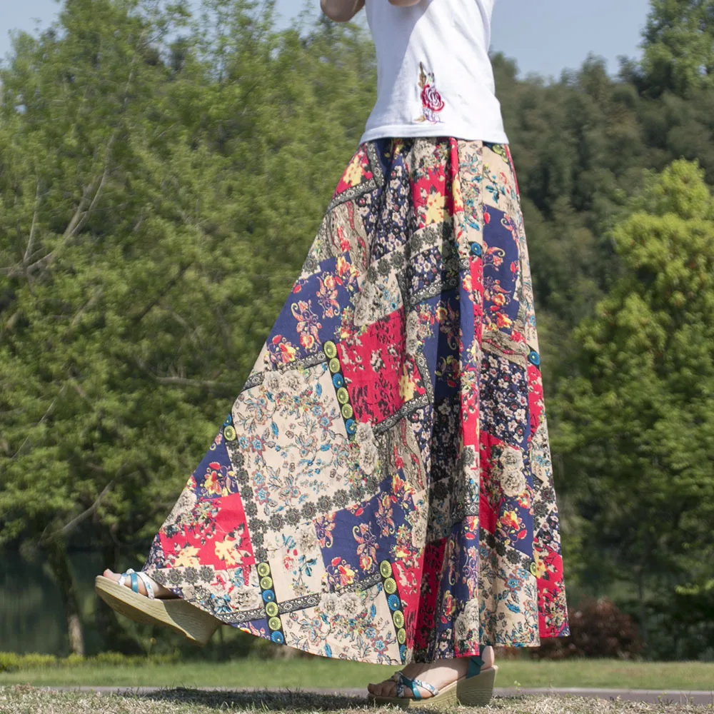 

Muslim Women Skirt Print A Line Arab 2024 Summer Saudi Casual Ramadan Dubai Morocco Ladies Vintage Sweet High Waist Long Skirts