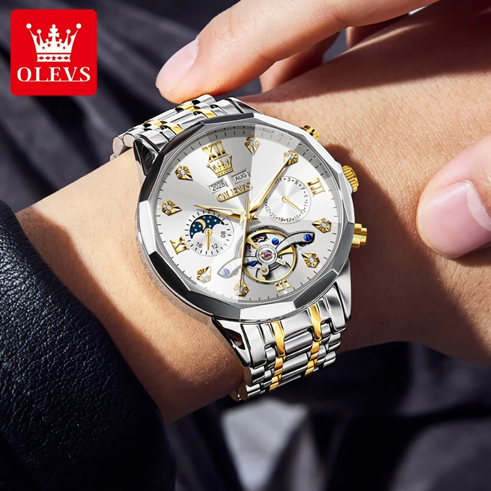 OLEVS 6621 Relojes para hombre Reloj mecánico original para hombre Calendario Volano Reloj de pulsera de marca de lujo