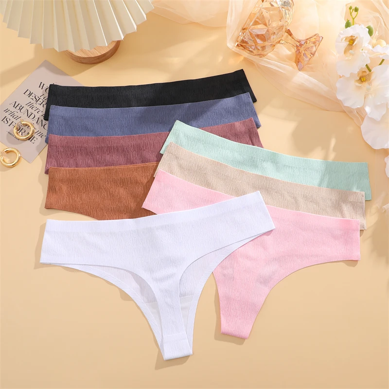 Seamless Painting Thongs Women\'s Panties Sexy Morandi Color Intimate Low Waist Soild G-string Ladies Stretch Lingerie S-XXL New