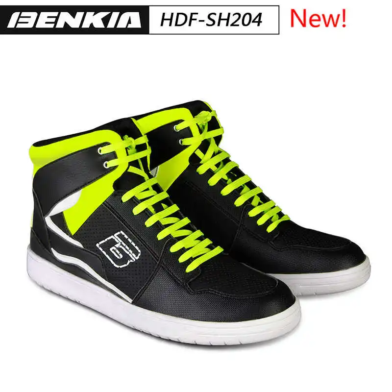 BENKIA  Motorcycle Riding Shoes Men High Top Breathable Motorbike Boots Reinforced Anti Slip Racing Touring Casual Shoes