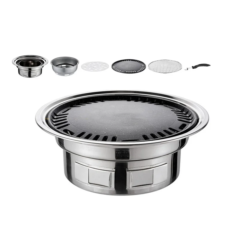 B59B-13 Inch Stainless Steel Korean Barbecue Multifunctional Charcoal Barbecue Grill Portable Charcoal Stove Forcamping Picnic I