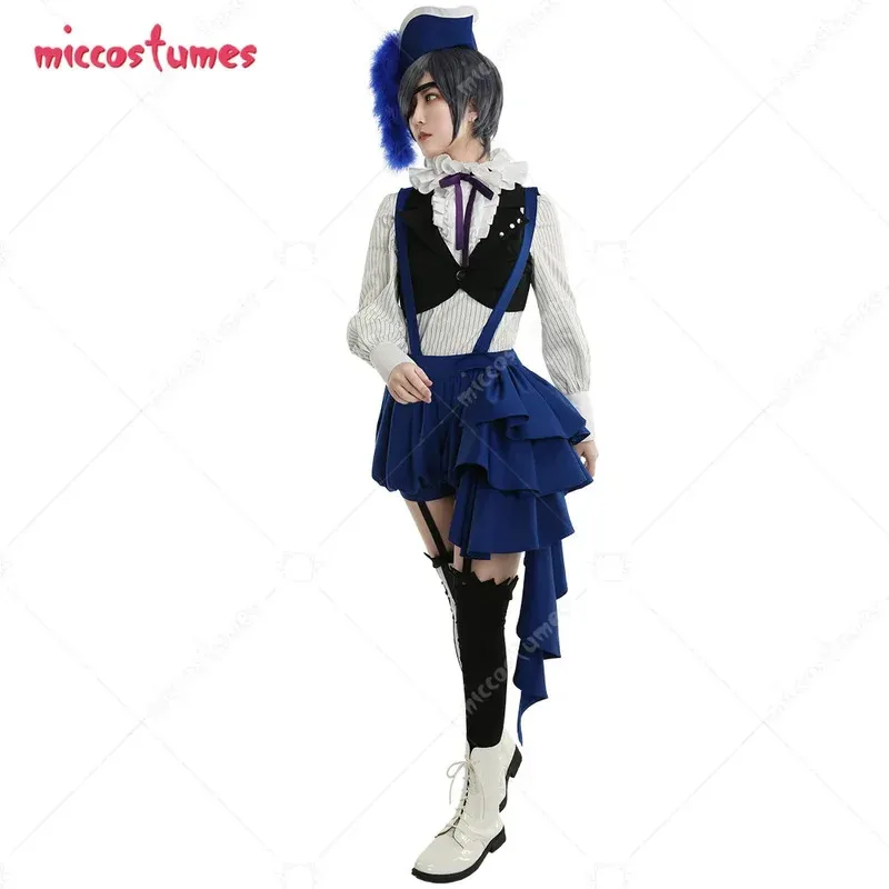 أزياء Miccostumes النسائية Ciel Phantomhive التأثيرية، قميص بحمالات وبنطلون مع قبعة