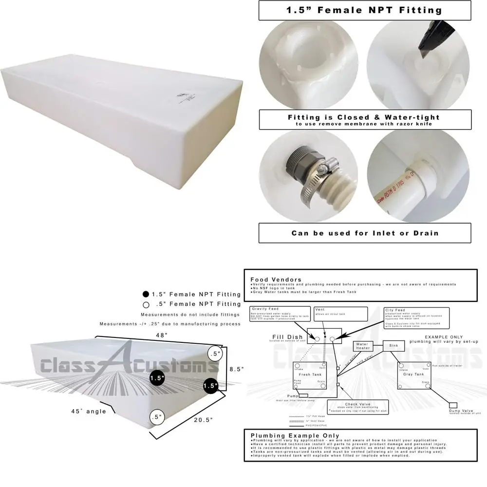 خزان تخزين المياه العذبة والرمادية RV أقل من 30 جالونًا، تصميم مدمج لحوامل التوصيل