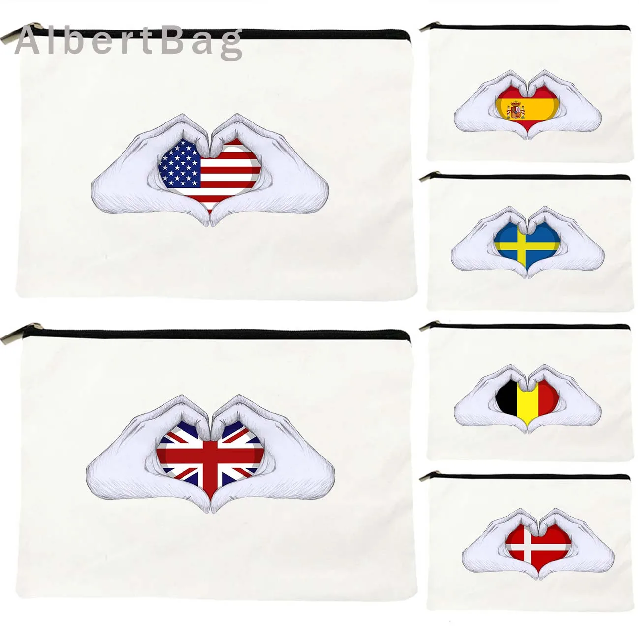 

Albania Belgium Cyprus Denmark Estonia France Georgia Germany Canvas Cosmetic Bags Makeup Bags Pencil Case Pouch Key Coin Purse