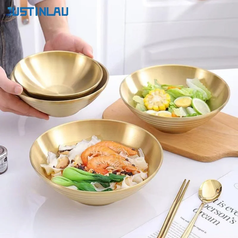 JUSTINLAU Korean-style Instant Noodle Bowl 304 Stainless Steel Fruit Salad Soup Bowl Stackable Cold Noodles Spicy Hot Pot Bowls