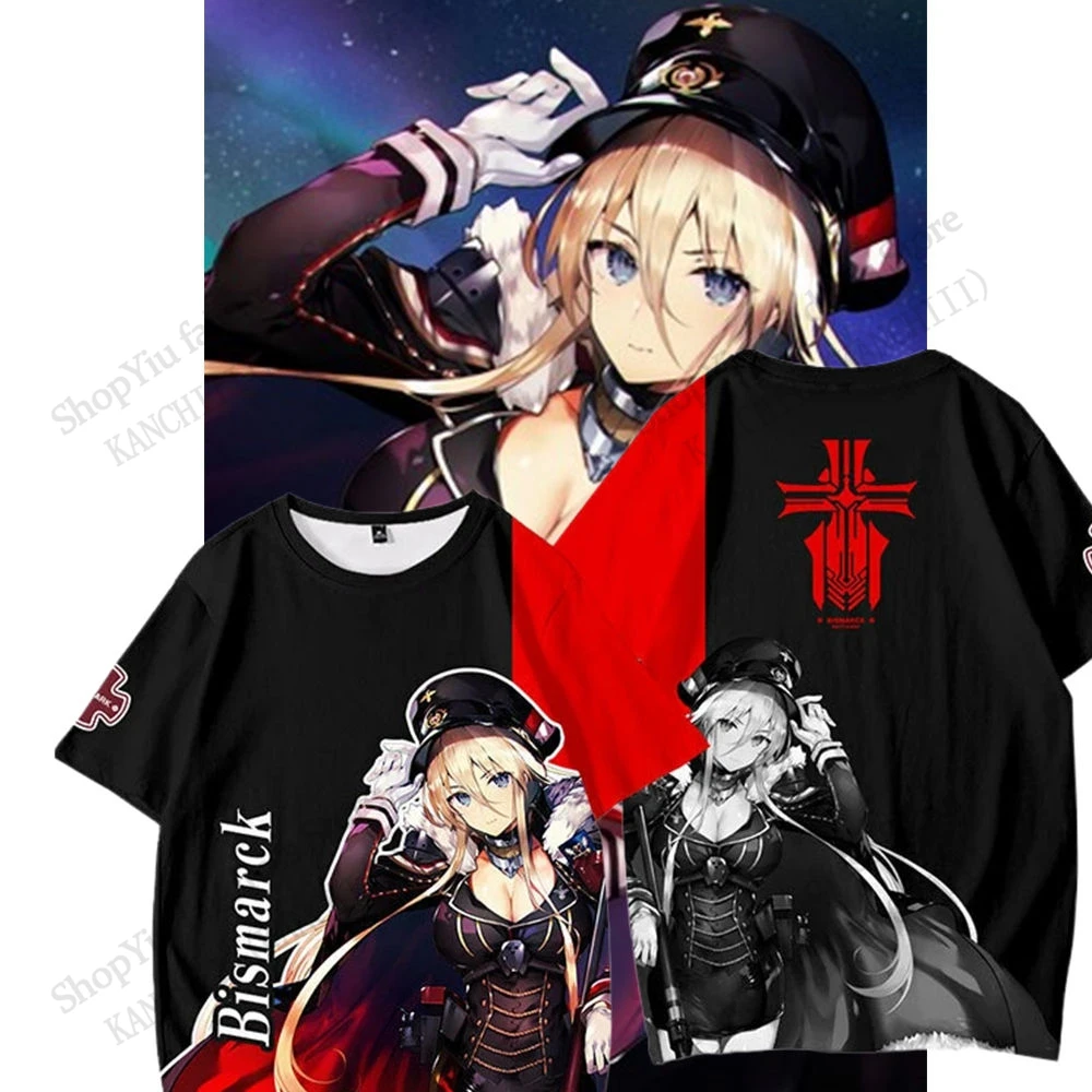 Аниме Azur Lane Косплей Футболка с 3D принтом Мужчины Женщины Модная футболка с коротким рукавом Детские топы Футболки Сексуальная футболка для девочек Kawaii Oversized