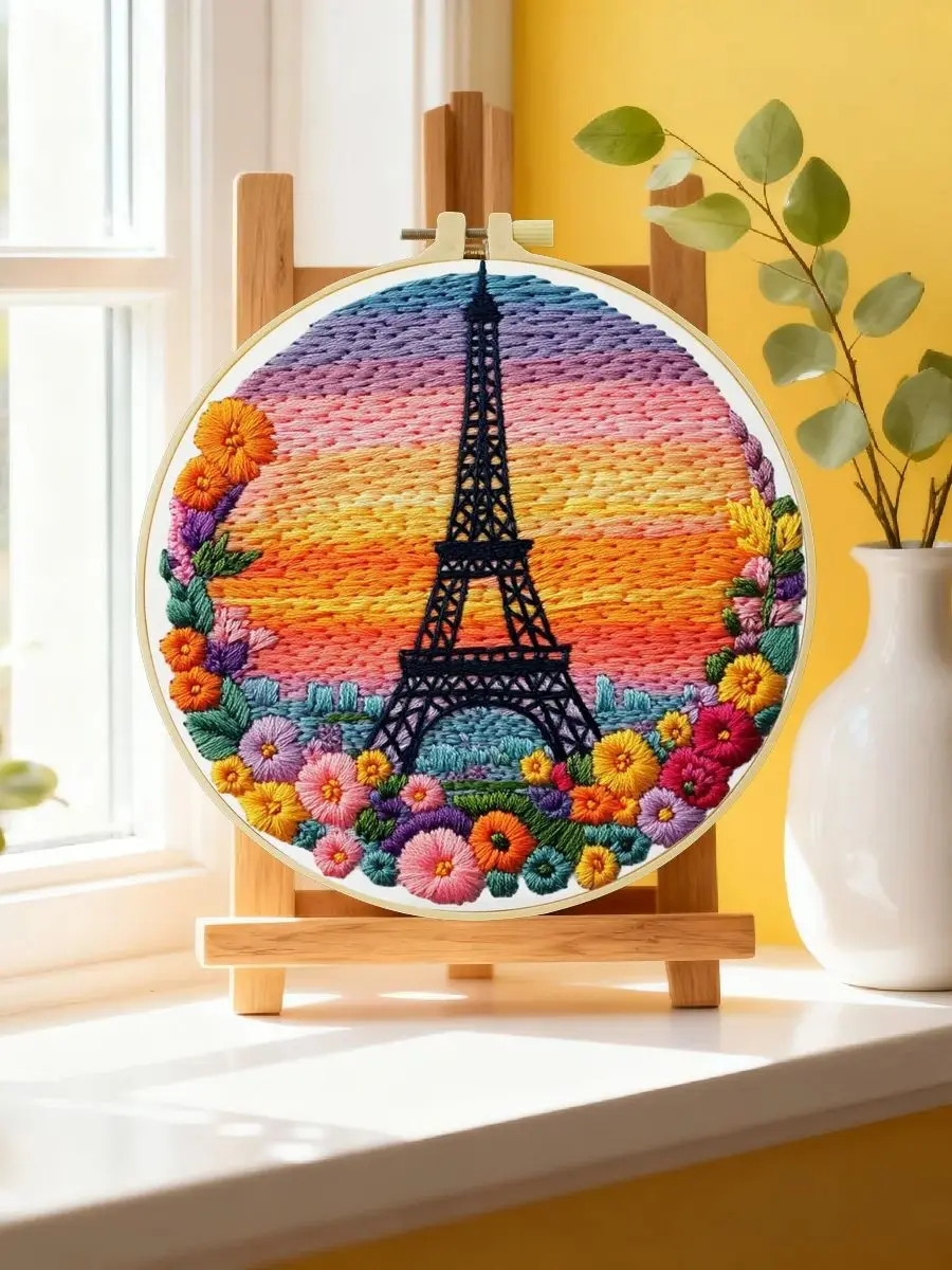 1 Stück 20X20CM/15X15CM 7,87/6,3 Zoll Eiffelturm Stickerei Starter-Kit DIY-Kit DIY-Stickerei-Set Handarbeiten Nadelkunst – Detail 6