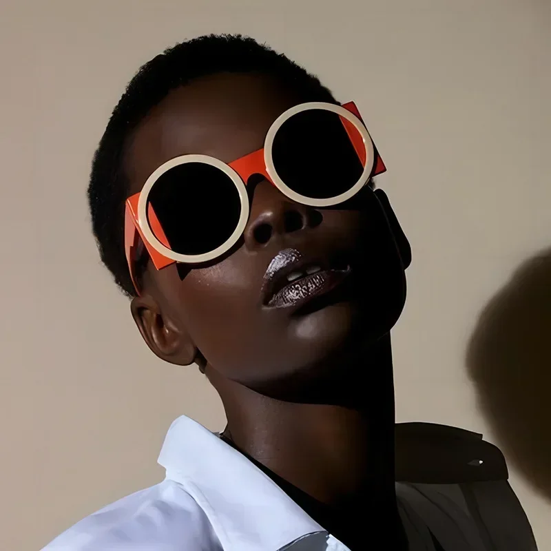 New Round Personalized Color Blocked UV400 Sunglasses Vintage Trend Sunscreen Eyeglasses Outdoor Casual Glasses Female and Male