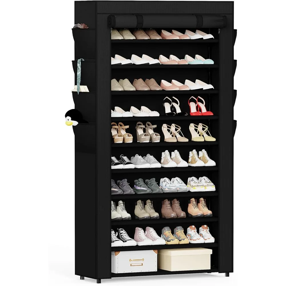 

Shoe Rack with Cover, 10 Tier Tall Shoe Storage for 50-55 Pairs of Shoes, Shoe Organizer for Entryway, Closet