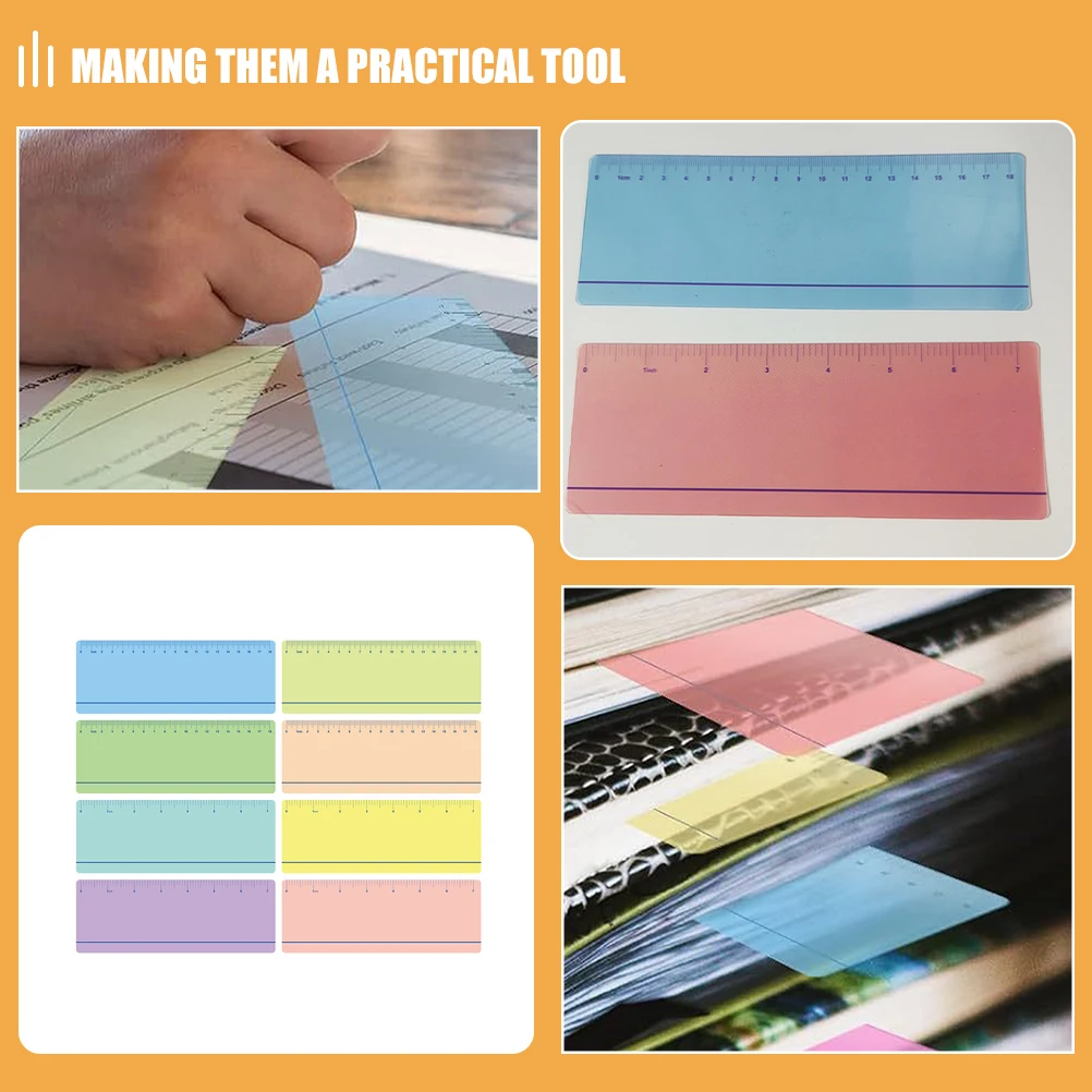 8pcs Reading Ruler Bookmark Guides Shatterproof PET Pocket Highlighters Strips Classroom Dyslexia Tools Kids Teaching Bookmarks