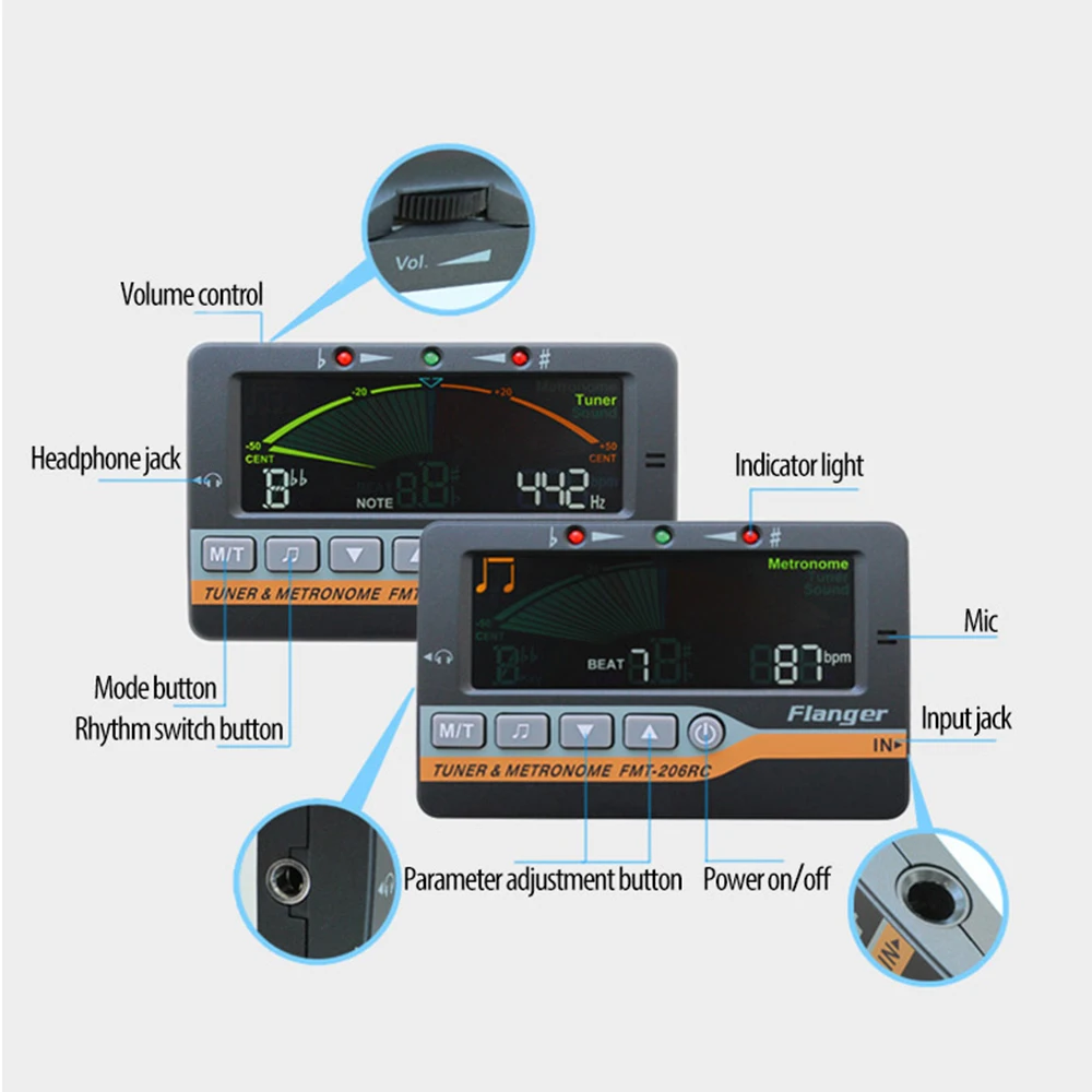 Flanger FMT-206RC Guitar Colour Proofreader 12 Equal Tempo Tuning Machine Electronic Beat Tuner Guitar Violin Piano Ukulele