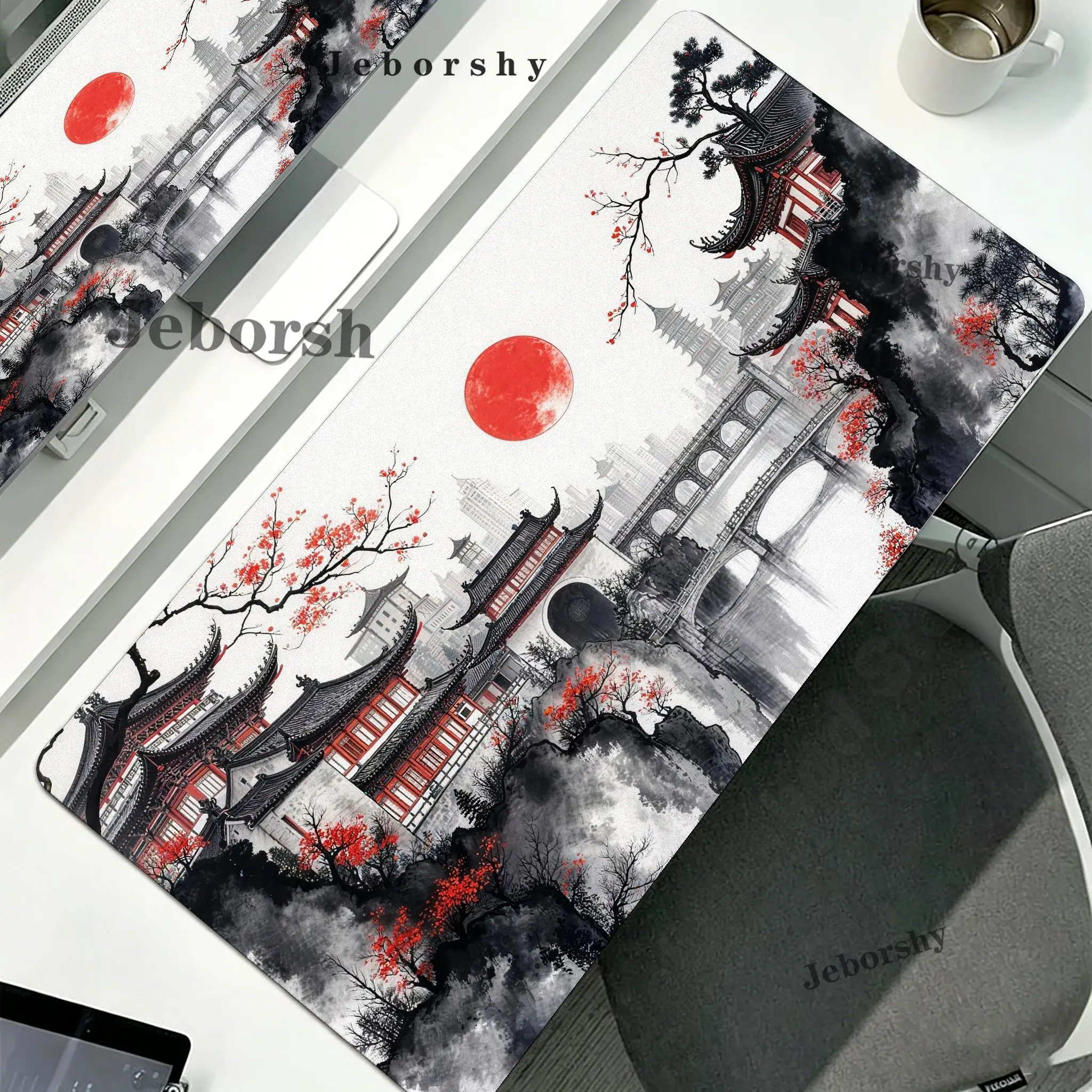 Sakura Scenery Mouse Pad Large Anti-Slip Rubber Gaming MousePad Durable Thick Seam Edge Suitable for Office and Gaming Desk Mats