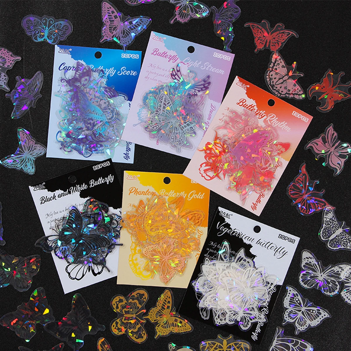 20pcs Glitter Butterfly Pattern Transparent Stickers, PET Waterproof Animal Stickers, for Scrapbooking and Stationery Decoration