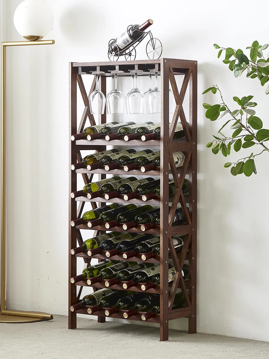 

Red wine rack, wine cabinet, wooden display rack, hanging wine glasses