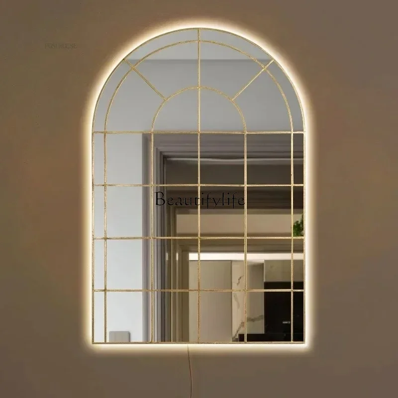 FG43Retro Iron Art Decorative Wall Mirrors Restaurant Professional Alien Decoration Mirror Arched Partition Foyer Decorative Mir