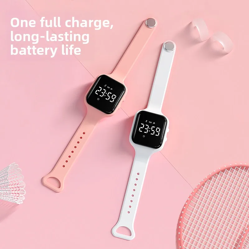 Women SquareDigital SmartWatch KoreanStyle LED30Days StandbySilent VibrationAlarm SportsFitness WatchSwimming Waterproof Diving