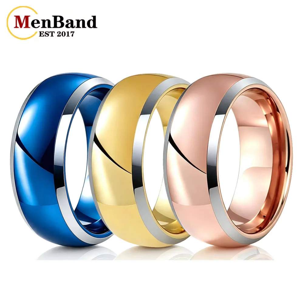 Men's 6mm 8mm Multi-Color Tungsten Carbide Ring Silver Polished Bevel Edge Wedding Band Male Engagement Promise Jewelry Gift