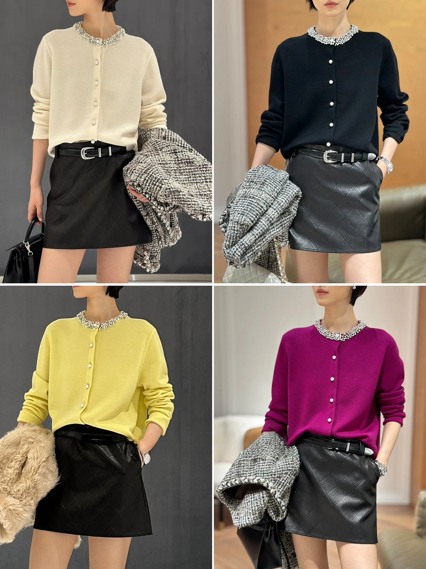 

Кардиган из высококачественной шерсти с жемчужной вышивкой ручной работы, мягкий шерстяной повседневный укороченный женский вязаный свитер