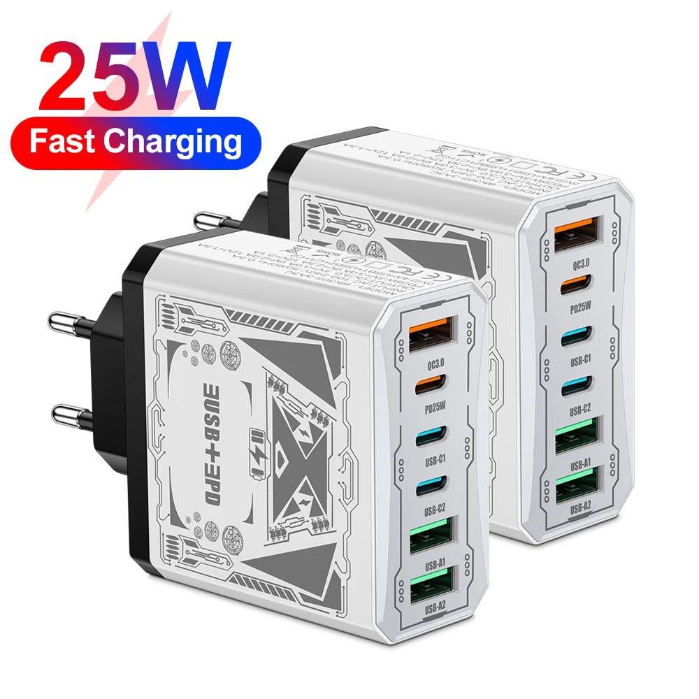 

25W 3 USB 3 PD Charger Fast Charging QC3.0 Travel Charger For iPhone Samsung Xiaomi Mobile Phone Adapter EU/US/UK Plug