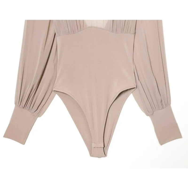 Damskie jesienne seksowne body z wysokim dekoltem, dopasowane, z długim rękawem, modne kombinezony, bez pleców, w stylu plażowym.