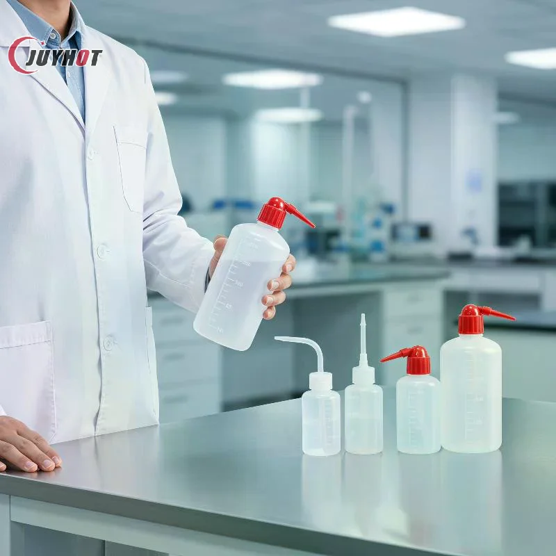 Scientific Safety Wash Bottles Narrow-Mouth Plastic Squeeze Bottles LDPE Bottle Portable Washing Bottle ,with Red Angled Head