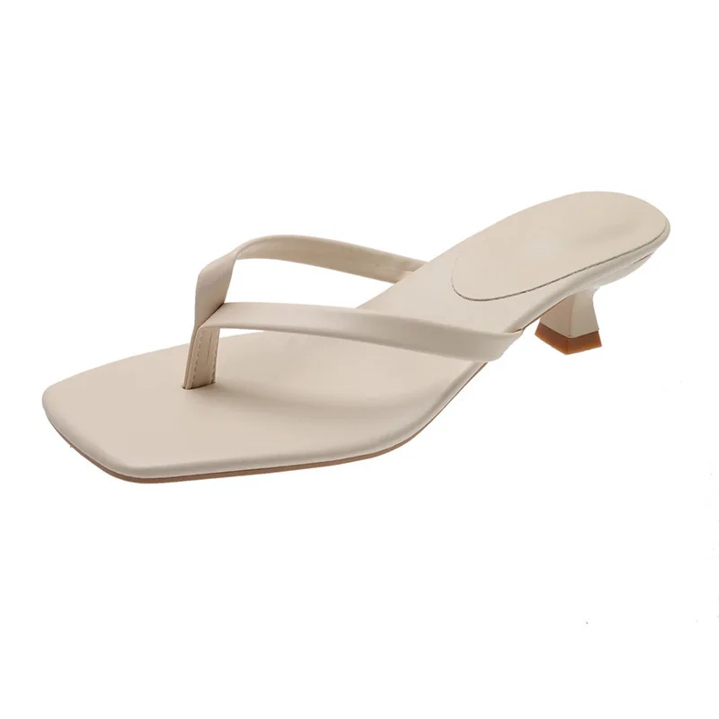 Heeled Thong Sandals for Women Square Toe Heel Mules, Casual Slip-On Dress Sandals