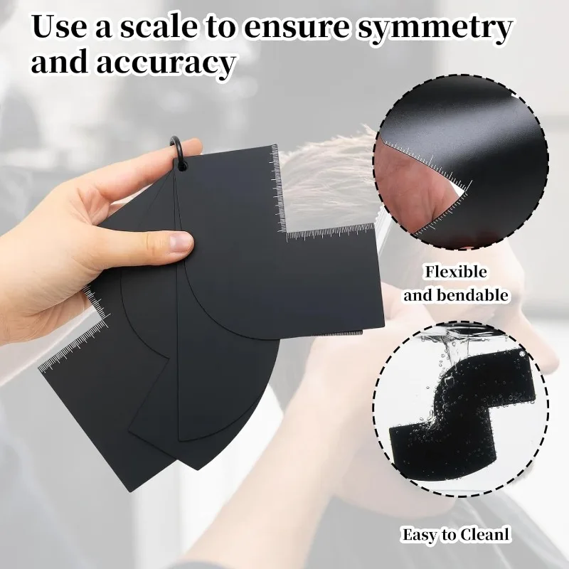 1‑4Pc Barber Edge Shaping Card,ColorEnhanced Hair Cutting Template with Measuring Indicator,Men Hair Beard Styling Grooming Tool