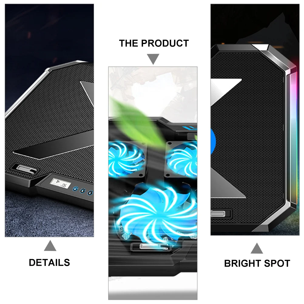 

Universal Rgb LED Laptop Cooler Cooling Pad 7-Angle Adjustable Cooling Stand Large Fan Laptop Ventilated Support
