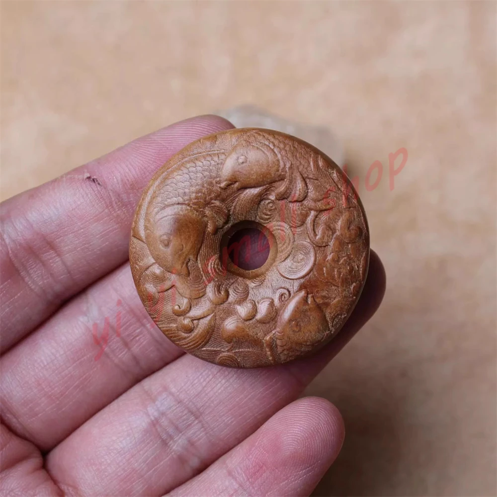 Old material, dark color, lightning struck jujube wood, fish leaping over dragon gate, safety buckle pendant, handicraft decorat