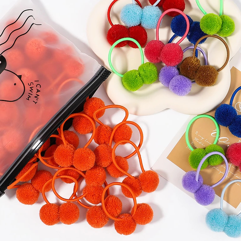 Juego de 5/10/20 unids/lote de gomas elásticas para el pelo con bola de felpa doble para cabellos de niños, lazos, coletas, accesorios para el