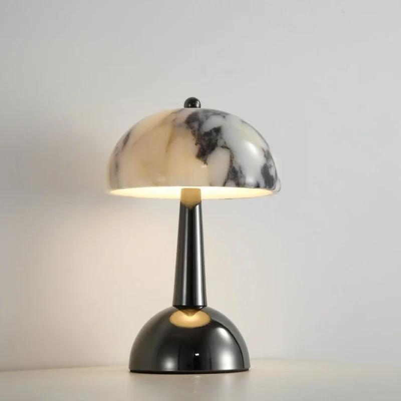 New Style LED Night Light Natural Marble Black Metal Charge Touch Switch Art Deco Atmosphere Lamp For Bedroom Parlor Hotel Gift