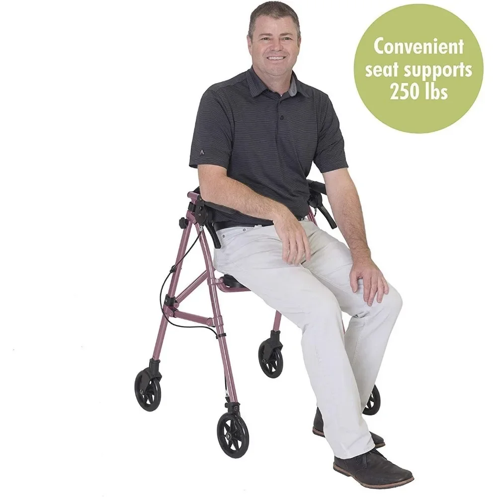 Lichtgewicht opvouwbare ruimtebesparende mobiliteitsrollende rollator voor senioren en volwassenen 6-inch wielen met vergrendelingsremmen