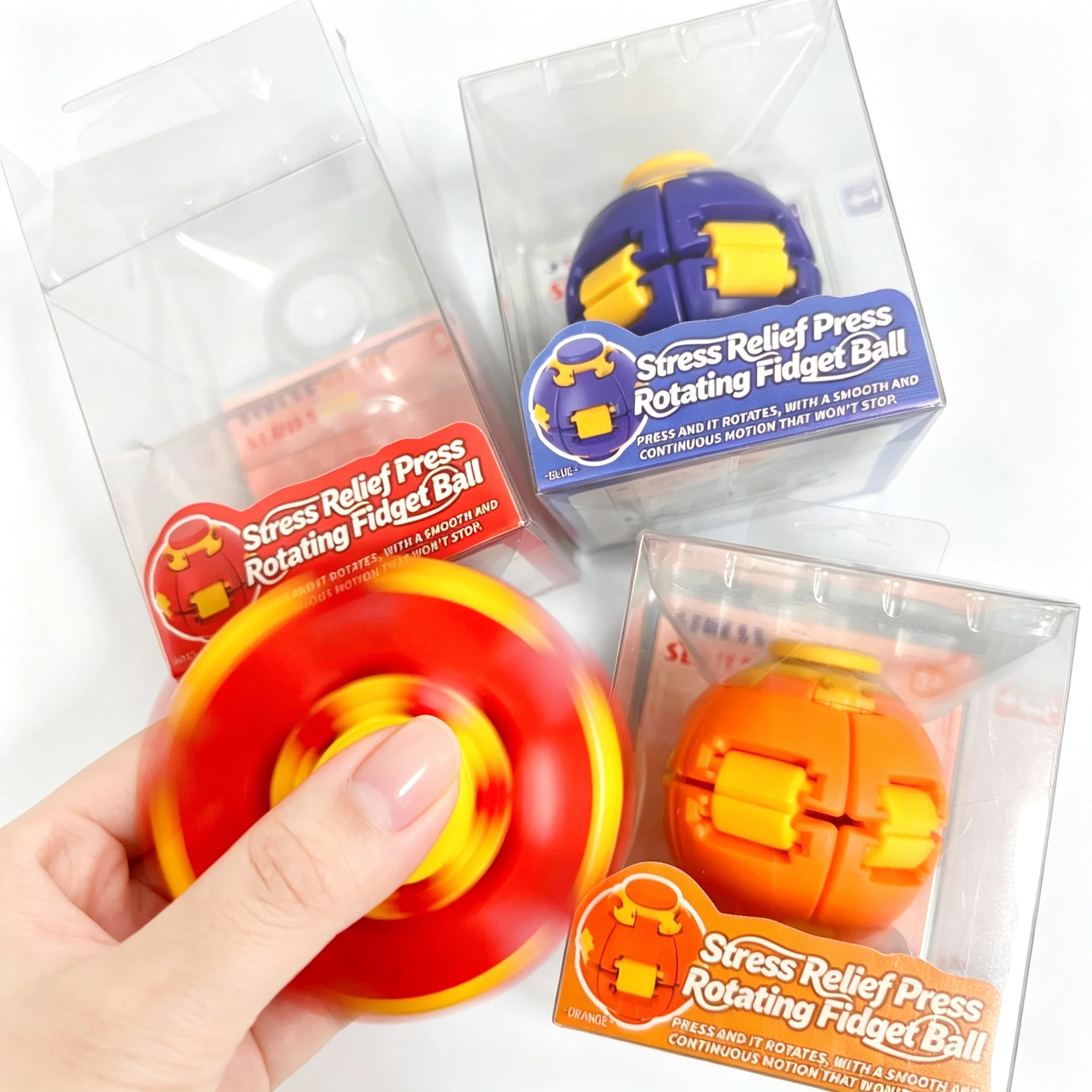 3D Printed Press-to-Spin Fidget BallOne Click Deform Fidget Spinner Ball, Smooth Rotating Stress Relief Sensory Toy