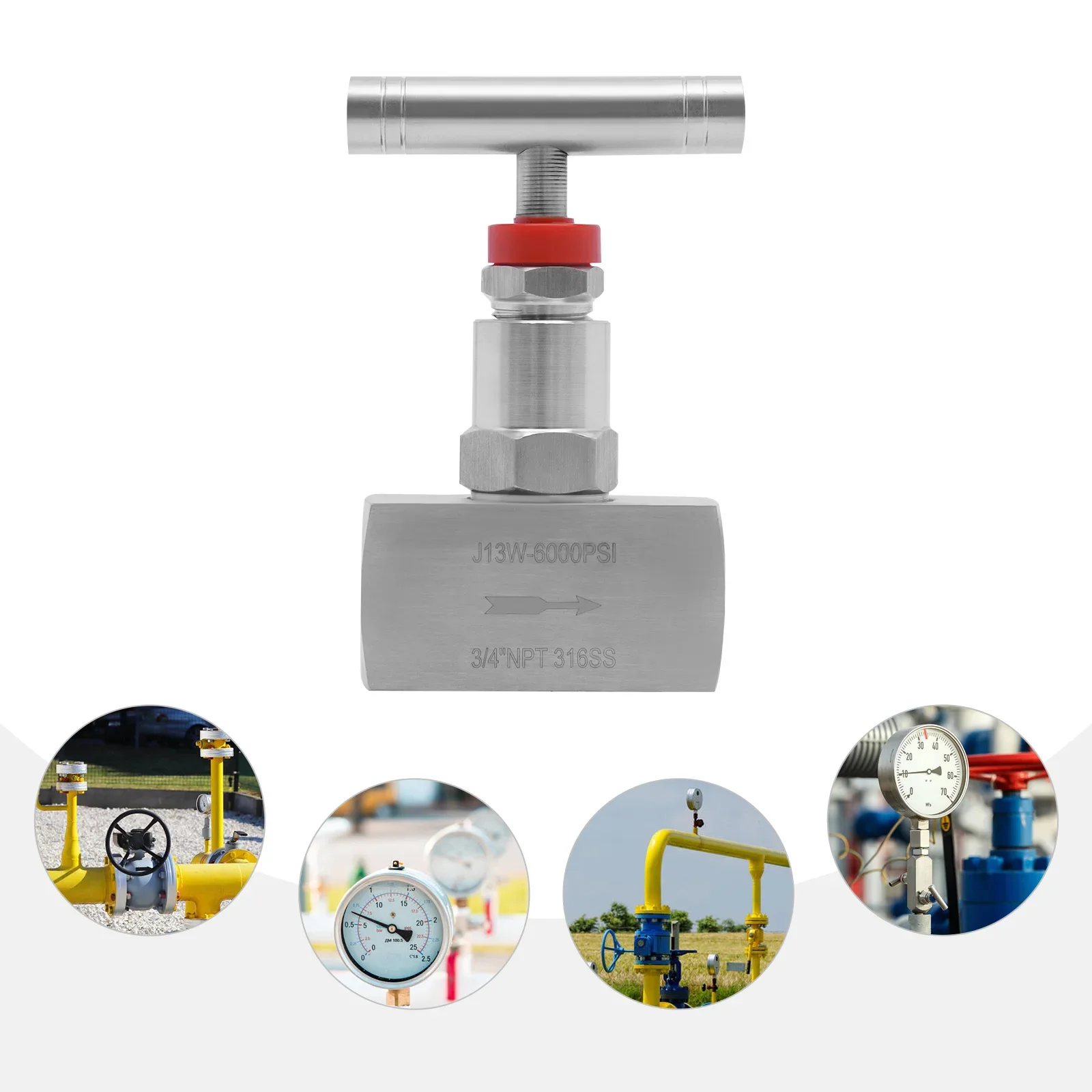 Válvula de agulha reta de aço inoxidável 316 de 3/4 "npt, válvula de controle de fluxo hidráulico de rosca à prova de vazamento para tubulação e regulação de fluido