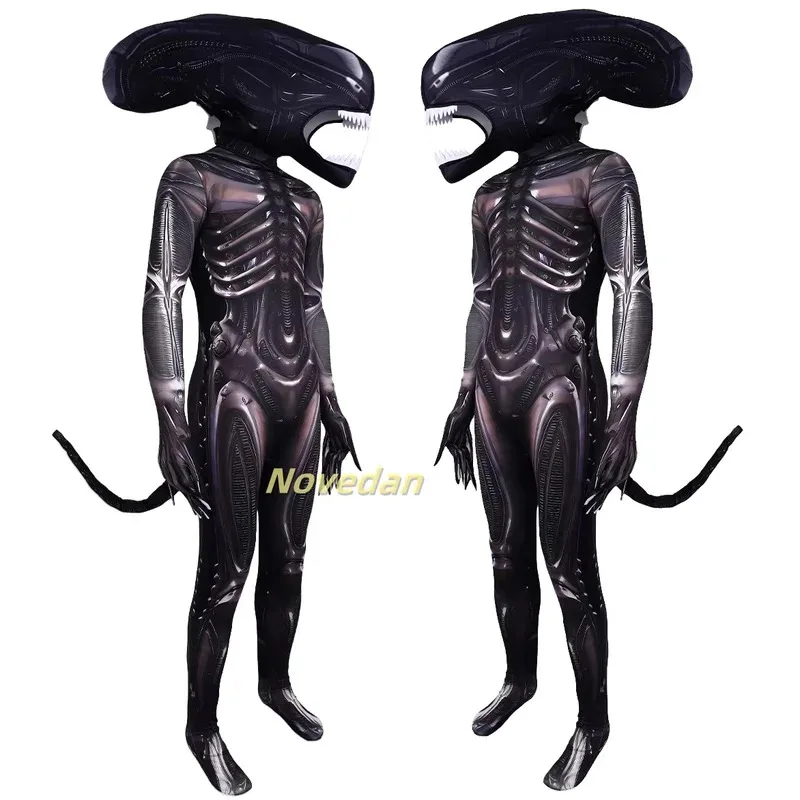 ليلي 123Alien Xenomorph زي الاطفال الكبار الخيال العلمي فيلم رومولوس قناع رأس دعوى مخيف الفضاء الوحش الزي لجميع القديسين تأثيري