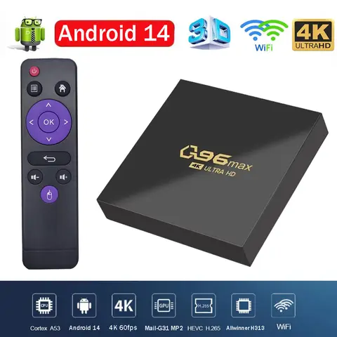Boîtier Smart TV Q96 Max, Android 14, Allwinner H313, Façades WiFi, Core 64 bit, 4K, 3D, UHD, Lecteur MultiXXL, H. 265, Projecteurs Spatiaux IPTV