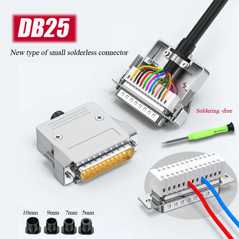 

DB25 Solderless Connector Thin Soldering-free 25Pin RS232 Serial Port Plug Small Male Female Terminal Blocks with Metal Shell