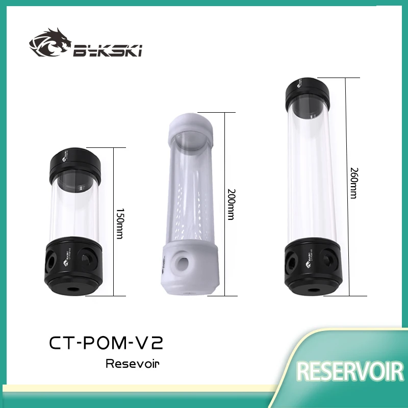 Bykski 260mm 200mm 150mm Length X 50mm Diameter Acrylic Double Cylindrical Water-Coolant Tank 4 Holes Reservoir Cover CT-POM-V2