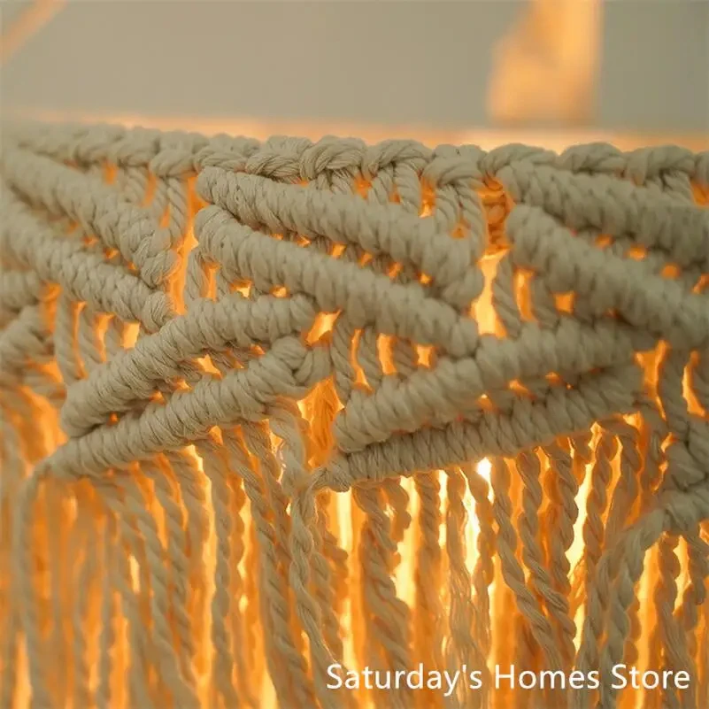 Handamde Macrame Boho Chandelier Macrame Lampshade  Hanging Lamp Cover Ceiling Pendant Light For Home Bedroom Chandeliers view 5