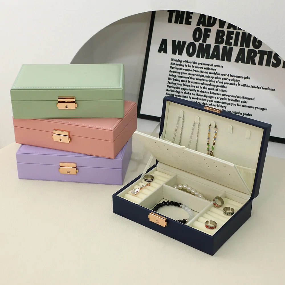 

Органайзер для шкатулки для драгоценностей в европейском стиле, бархатное кожаное кольцо, ожерелье, витрина, роскошная подарочная коробка для женщин