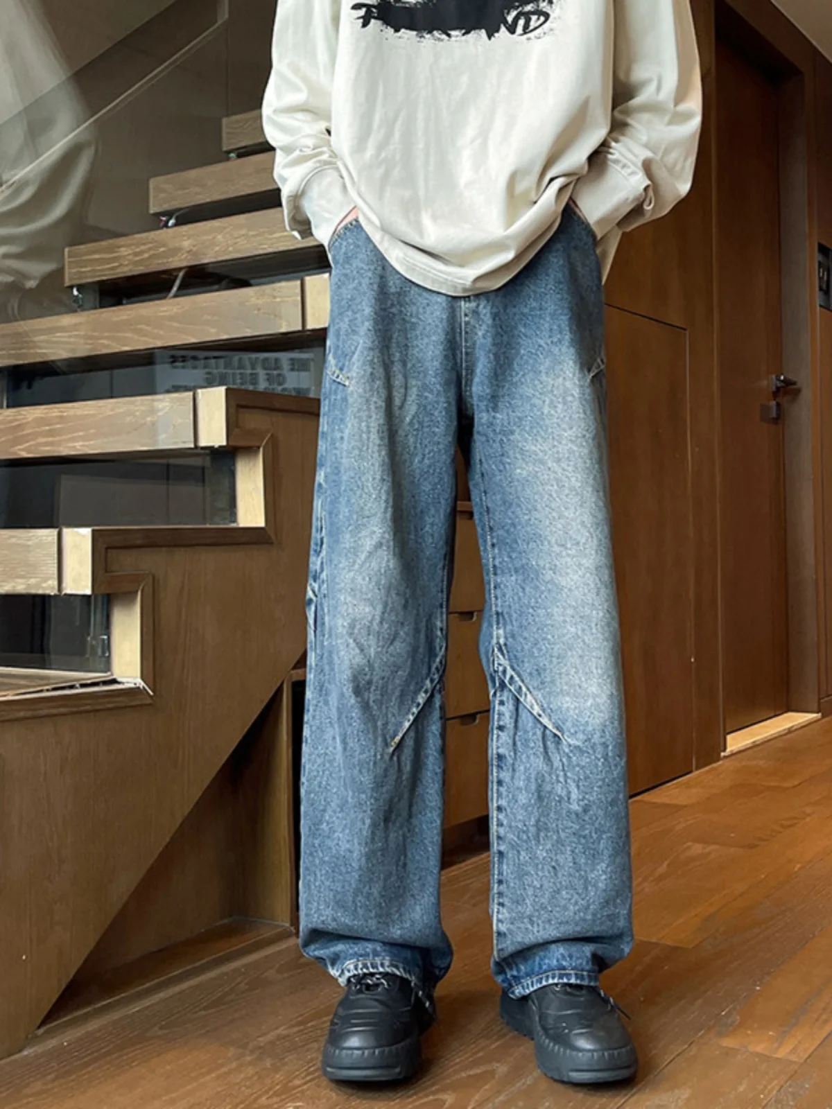 

Мужские джинсы Waed Denim: американский винтажный стиль, повседневные, прямые, свободного кроя, широкие штанины, молодежные, летние, модные