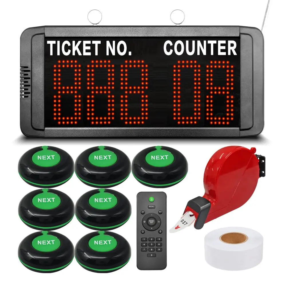 Number Call Service System Wireless Queue Management Machine Take A Number 1 Counter Display 7 Control Button & Ticket Dispenser