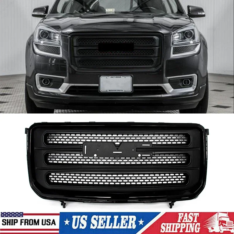 Front Bumper Grille Upper Grill Assembly Replace For GMC Acadia SLT 2013-16 Front Hood Grille Air Inlet Mesh Grills Gloss Black