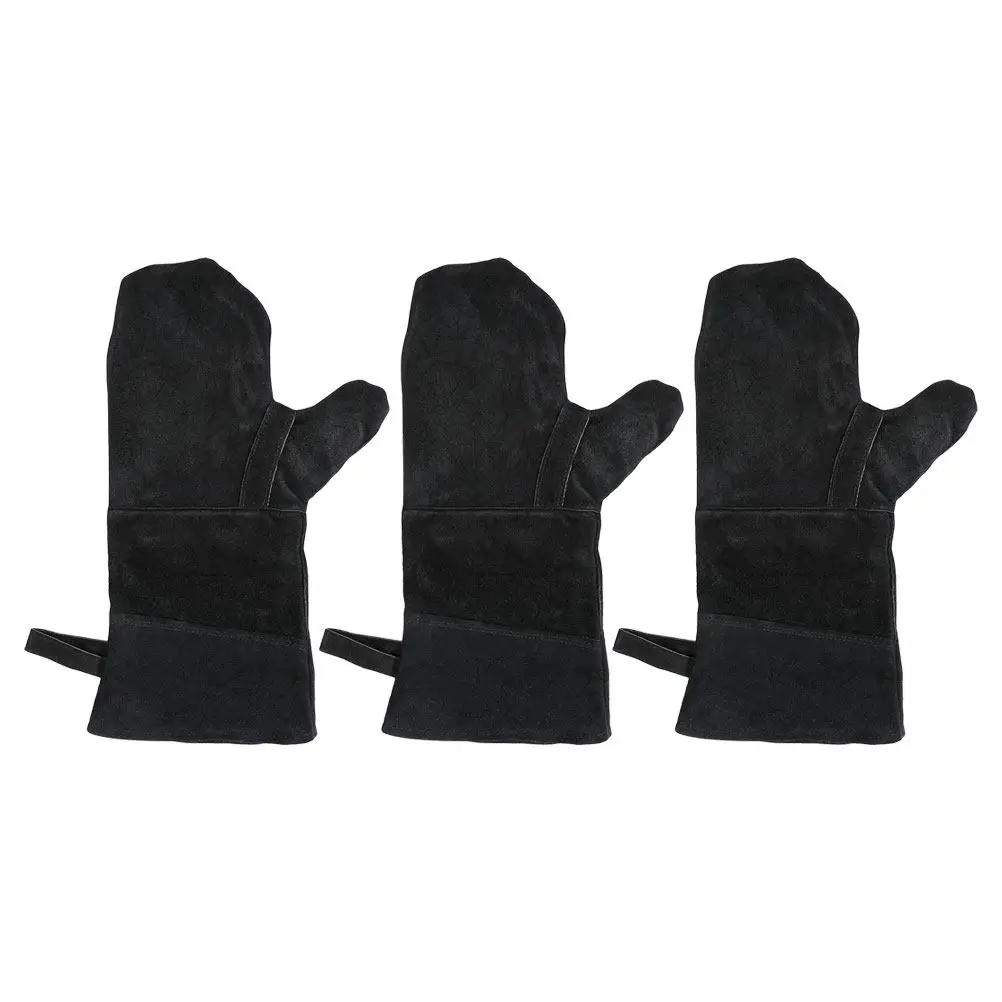 3Pcs Heat Resistant Black Oven Gloves Finger Design for Bbq Grilling Baking Cooking Kitchen Protective Potholders view 2