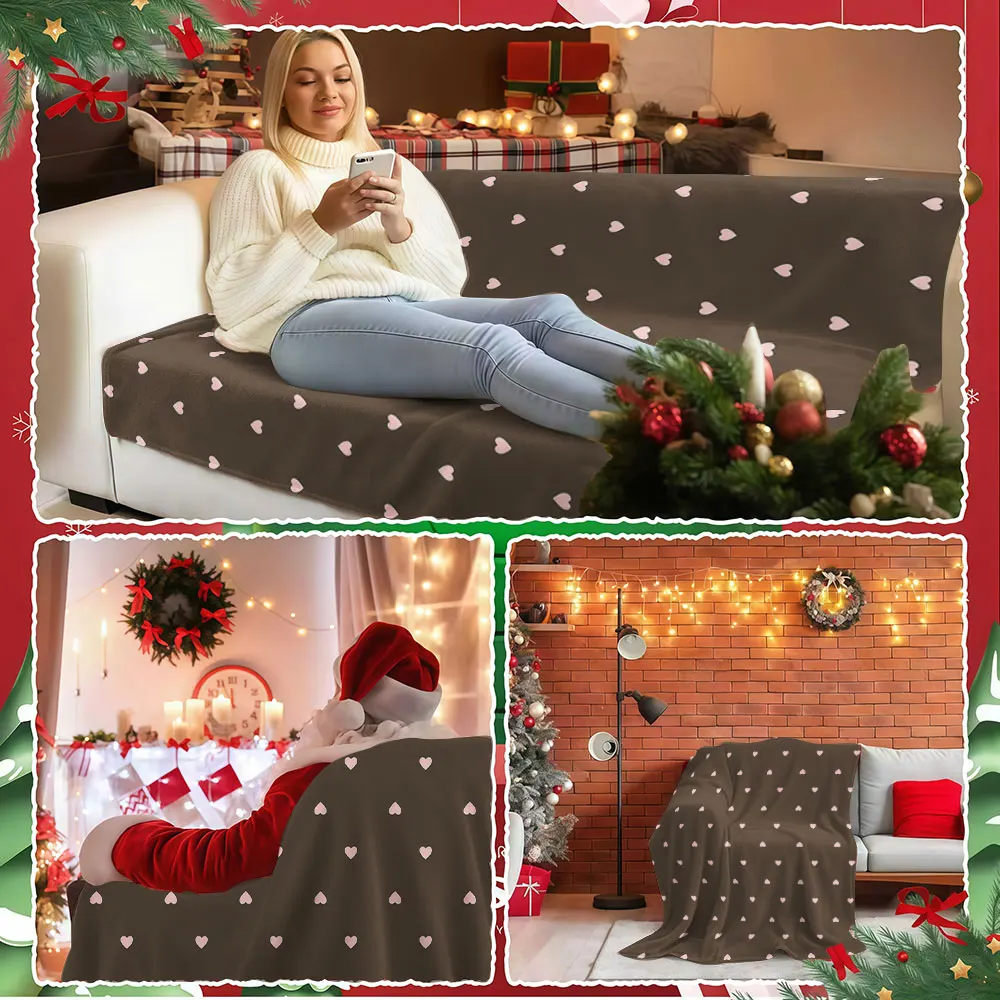 Tan Light Blush Heart Winter Summer Flannel Blanket Throw Fleece Soft Fuzzy Plush Cozy Fleece Blankets for Sofa Ideal Gifts