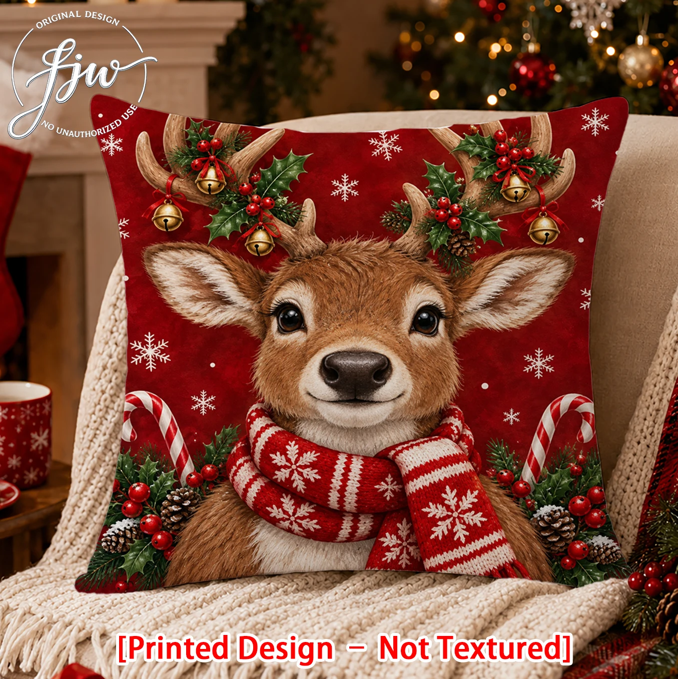 1pc Christmas Throw Pillow Covers, Cute Reindeer Tree Snowman Santa Claus Cushion Covers for Sofa Couch Decor