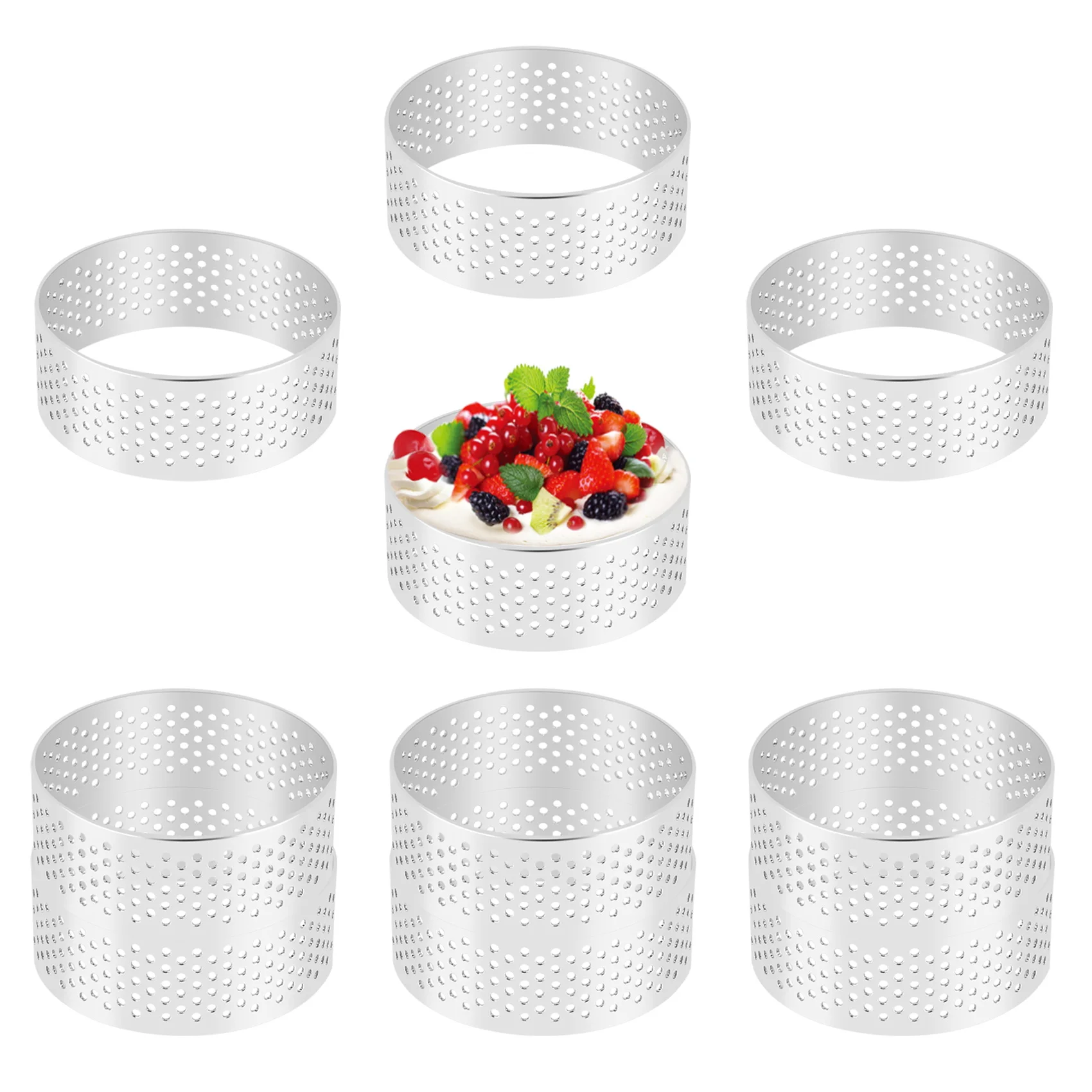 

10 Pack 5Cm Stainless Steel Tart Ring, Heat-Resistant Perforated Cake Mousse Ring, Round Ring Baking Doughnut Tools-A22G