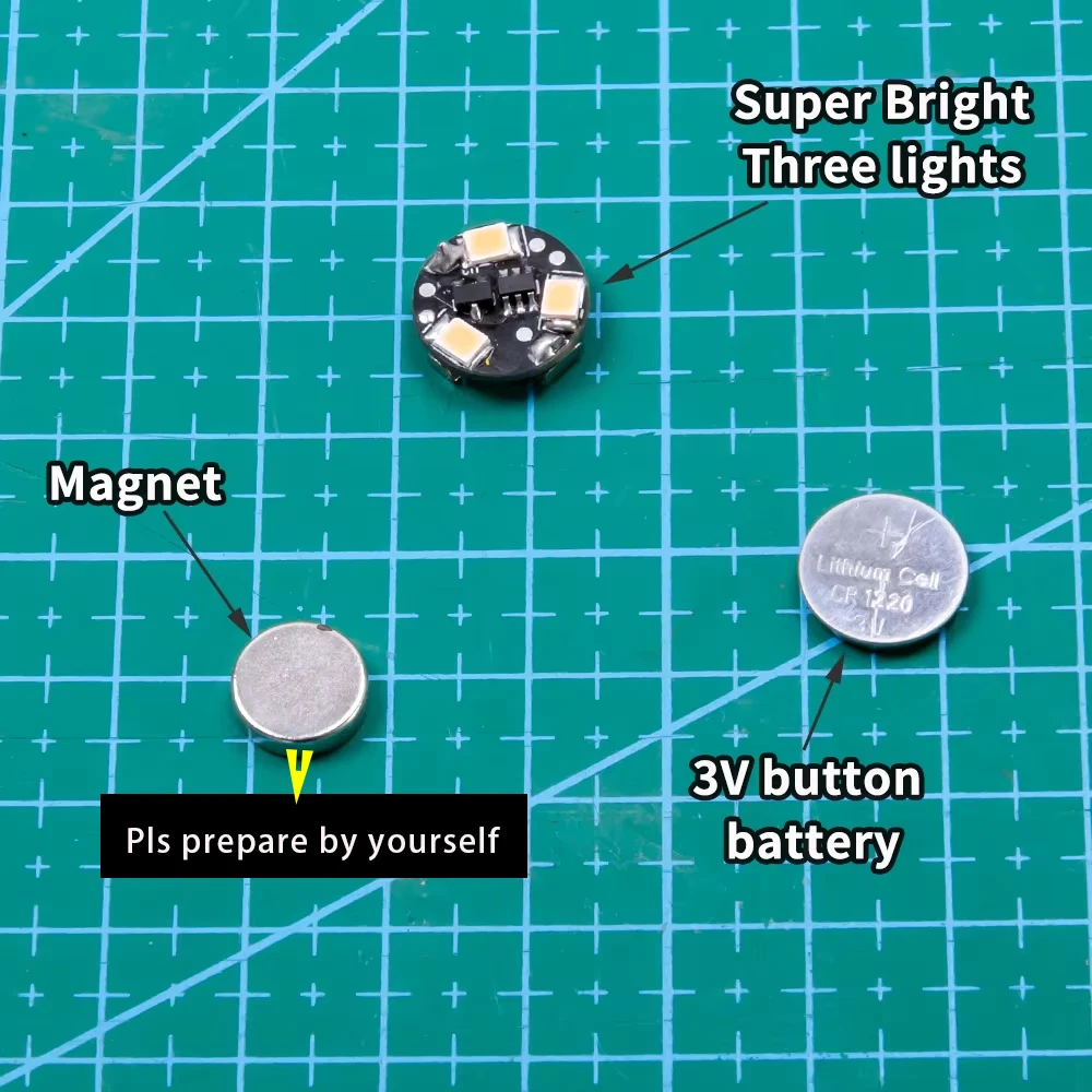 Super Jasna Lampka Bezprzewodowa z 3 Diodami LED, Sterowana Magnetycznie, do Modelarstwa DIY/Samochodów/Dekoracji Domków dla Lalek/Dioram z Baterią, 1 szt.