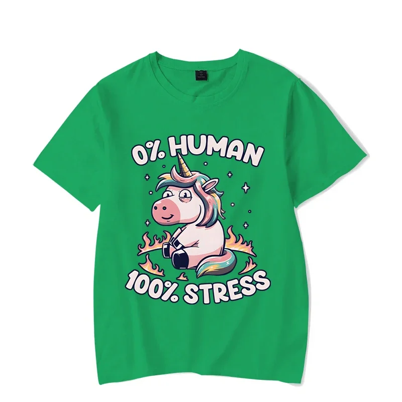 Women Graphic Shirt 0% HUMEN 100% STRESS Short Sleeve Funny Tshirt Girl Print Cute Unicorn Harajuku Fashion Trend Female T-shirt