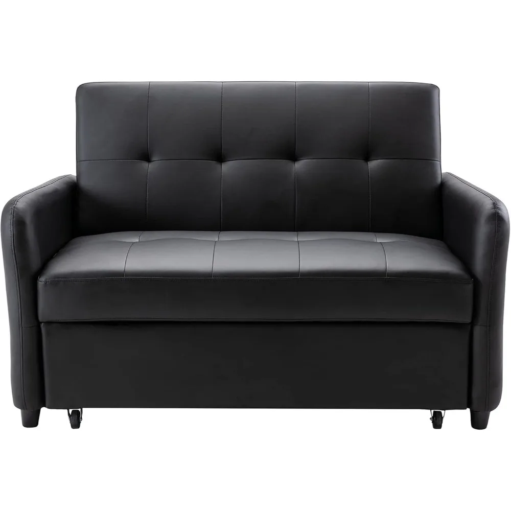 سرير أريكة سرير من جلد البولي يوريثان قابل للتحويل من ميراكس، سرير حديث قابل للتعديل مقاس 51 بوصة، كرسي بذراعين كبير الحجم مع 2 جانب ص